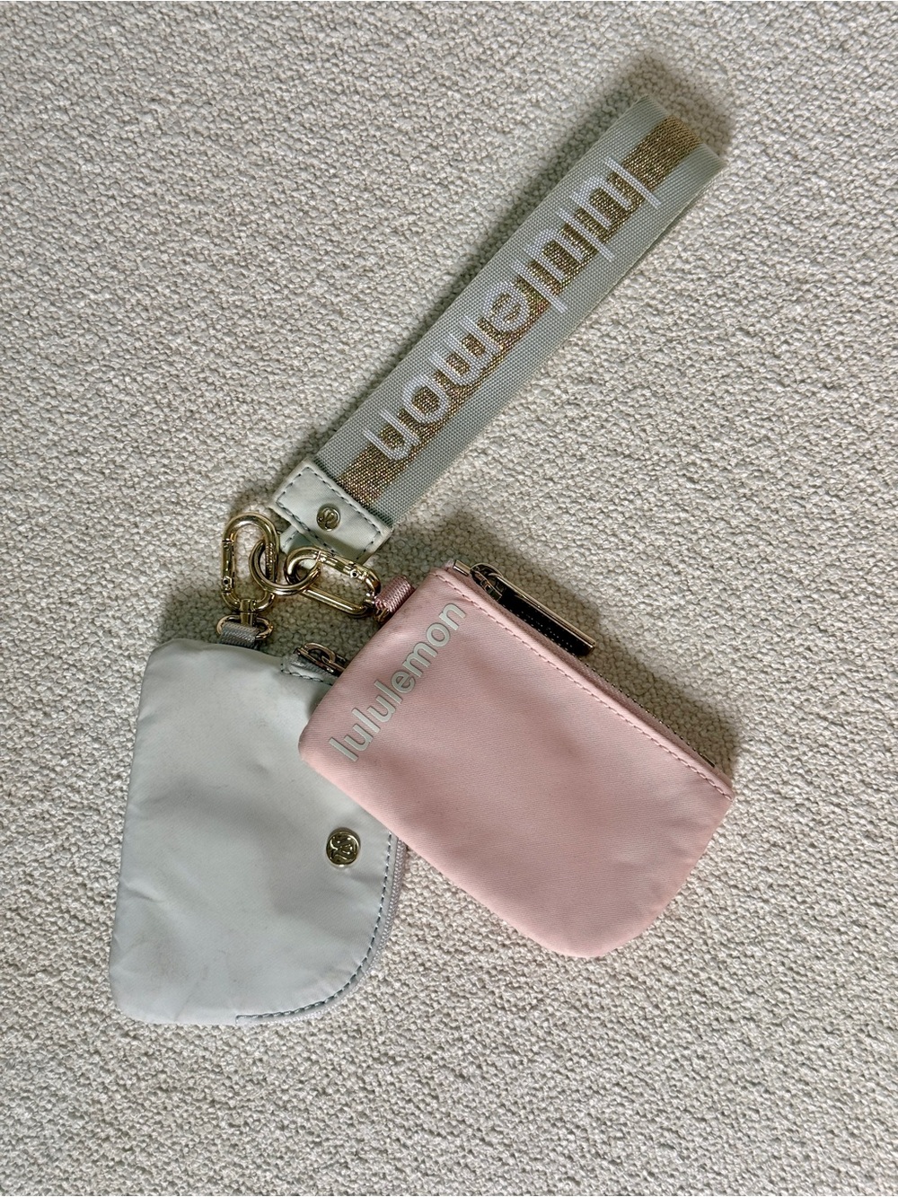 lululemon athletica Pink and Light Gray Wristlet Key Pouch with Branded Strap